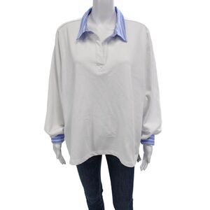 French Dressing Jeans Womens Cotton Striped Collared Top White Size XL